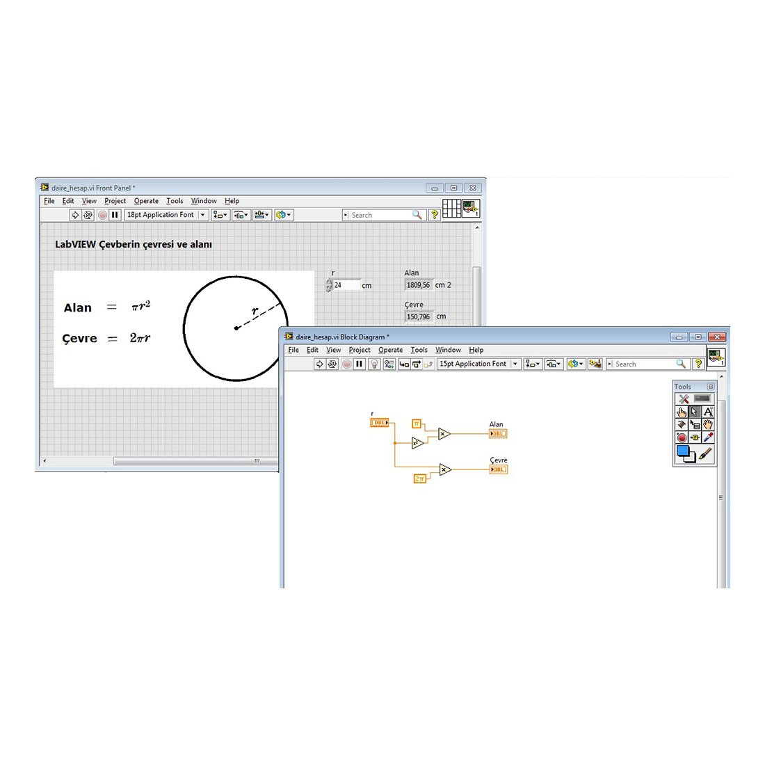 Labview Circle Perimeter and Area Calculation